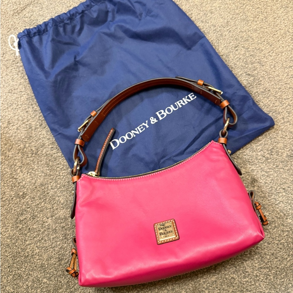 Hot Pink Dooney & Bourke Hobo Shoulder Pebble Leather Bag
